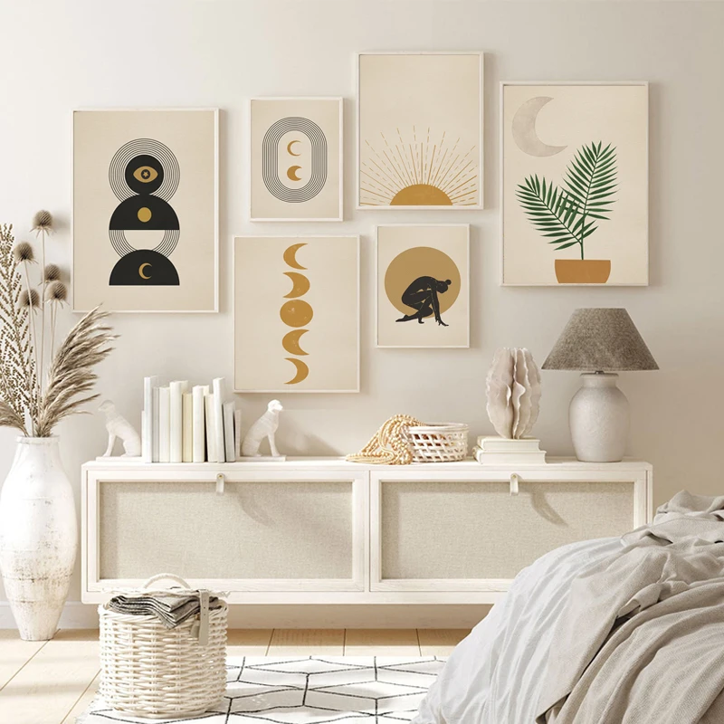 

Abstract Bohemia Sun Moon Canvas Poster Modern Minimalist Art Geometry Landscape Wall Painting Picture For Living Room Decor