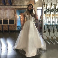 boho v neck lace applique short sleeves wedding dresses shiny a line princess brush train bridal gown bayika robe de mari%c3%a9e 2022