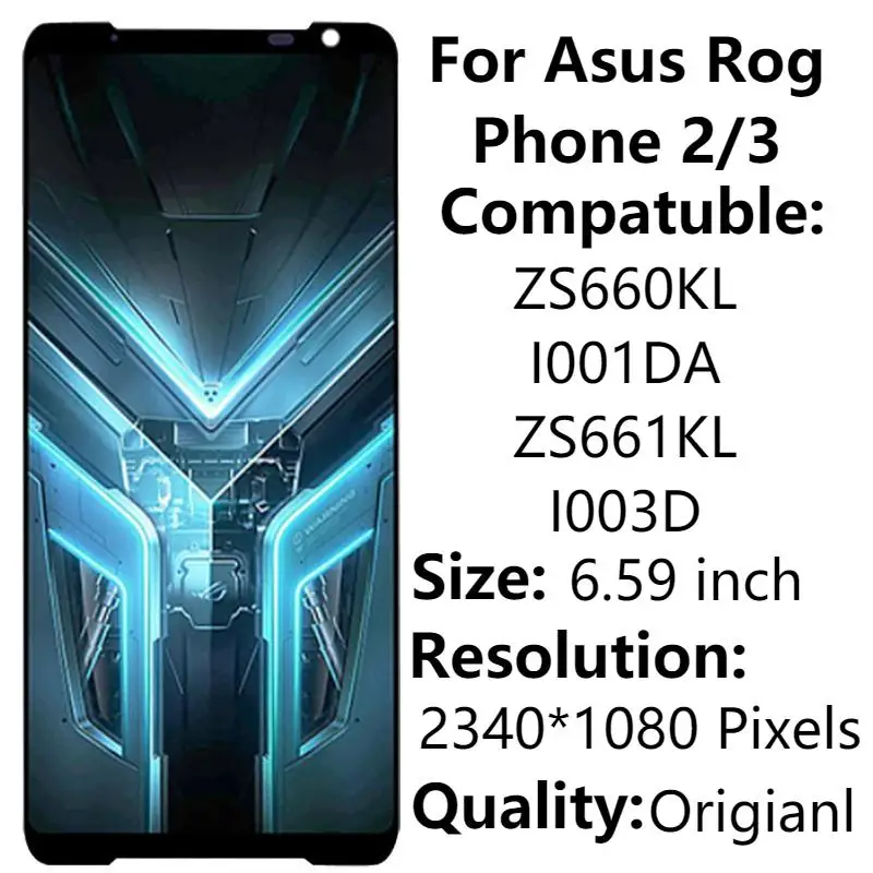 Оригинальный ЖК-дисплей для ASUS ROG Phone 2 ZS660KL, дисплей с рамкой для ASUS ROG Phone 3 ZS661KS