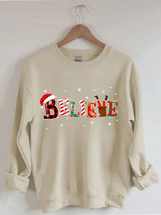 

Santa Hat Believe Plaid Santa Casual Sweatshirt