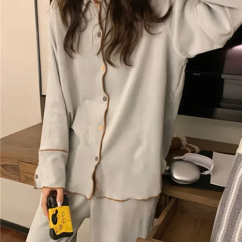 

Comfortable Autumn New Mesh Can Design The Simple Women's Long Homewear Worn And Be Set Pajama Sleeve Outside Pants Soft