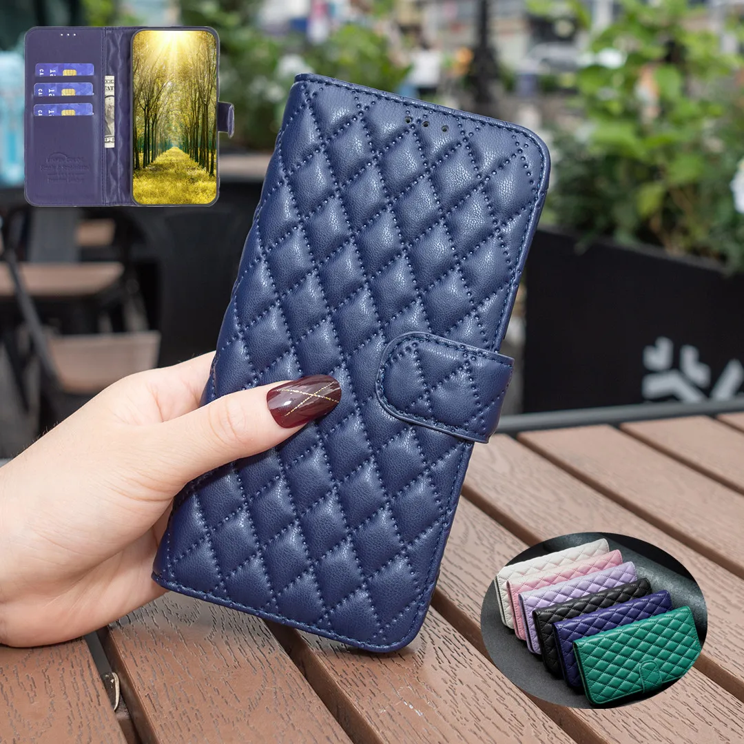 

Phone Case for Xiaomi Mi 13 Lite 5g 12T Pro 12 Wallet 11T Flip Cover 11i 10T POCO X5 C55 M3 X3 NFC F3 C31 Rhombus Leather Funda