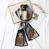 silk scarf small square scarf 2022 spring and summer new scarf printing japanese and korean sweet bow bag straps and ribbons