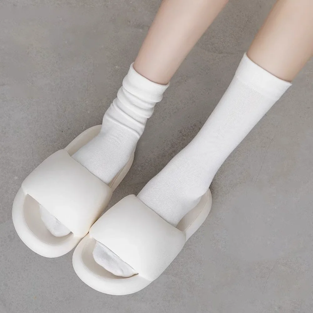 

Women's Socks Japanese Solid Colour Stacked Socks Casual Cotton Thigh-high Student Socks Loose Fit and Non-pilling Cute Socks