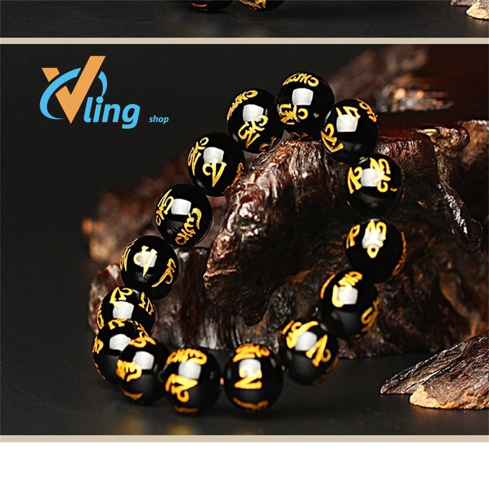 

Natural Stone Obsidian Six-word Truth Bracelet Fashion Best-selling 2022 Products Personalized Gift Bohemian Couple Christmas