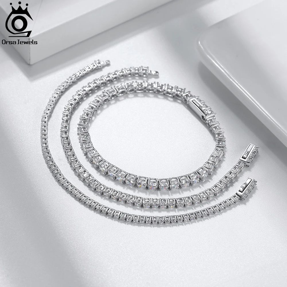 ORSA JEWELS S925 Серебряный браслет для тенниса мужчин и женщин 2 мм 3 4 циркониевая