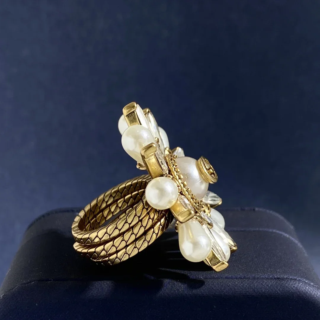 

Латунное кольцо с металлической текстурой и круглым шариком для женщин, ювелирные изделия