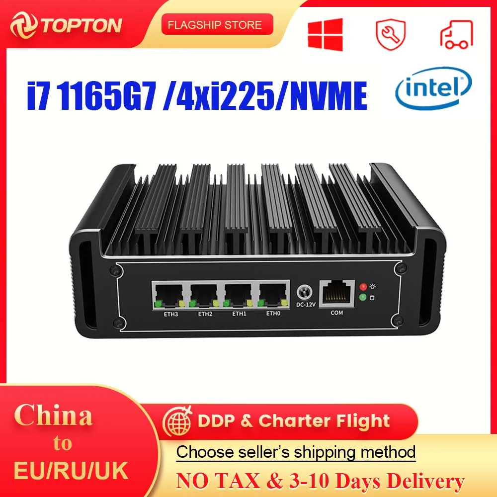 4 Intel i225 2.5G LAN 11th Gen Intel Mini Router i7 1165G7 Pentium 7505 2xDDR4 NVMe Celeron N5105 Fanless pfSense Firewall PC