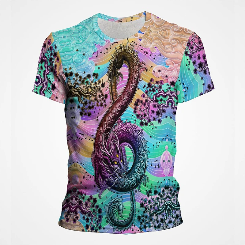

Music Symbol Dragon T Shirt Men Funny Print Graphic Men's T Shirts Fashion Summer Short Sleeve Print Tops Goth Tee Clothes
