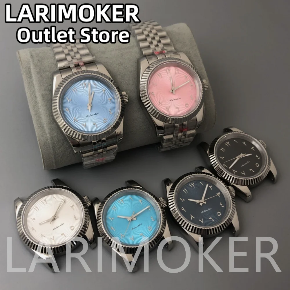 LARIMOKER 36 мм 39 арабские цифры Sunburst Bule белый циферблат NH35 PT5000 Miyota автоматические 20ATM