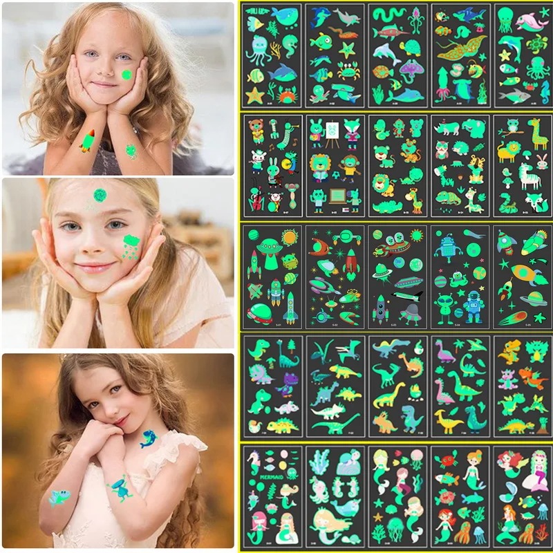 5 шт./компл. светящиеся тату лицо временная машинка Русалка детское тело