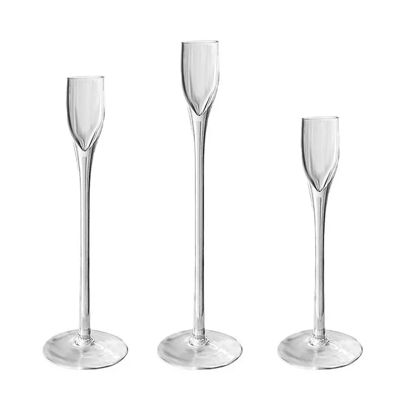Glass Candle Holder Set Of 3 Taper Candle Holders For Table Decorations And Centerpieces For Pillar