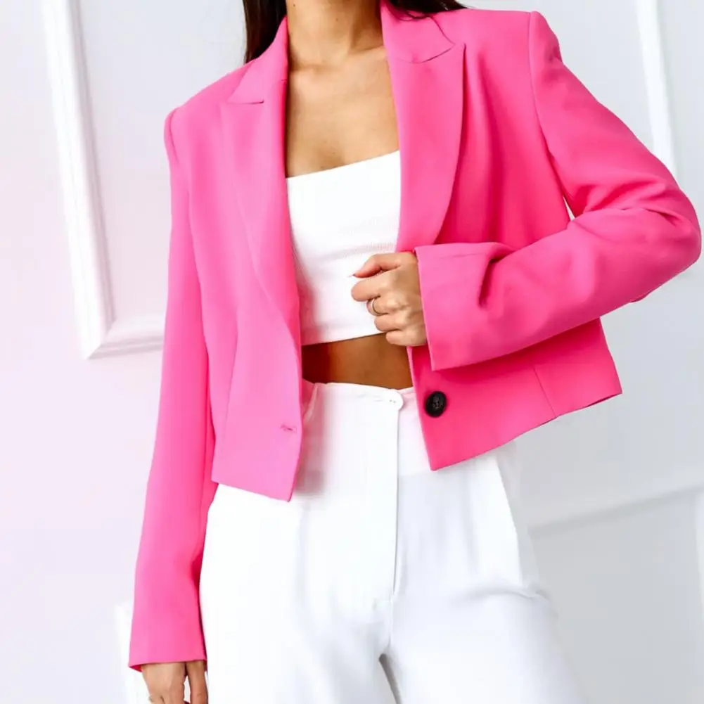 

Women Jacket Long Sleeve Solid Color Basic Style Women Blazer Single Button Lapel Short Suit Coats Outerwear Female Clothing