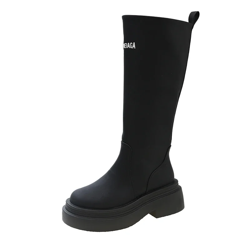 Новинка Осень 2024 винтажные длинные сапоги женские маленькие на рельефном