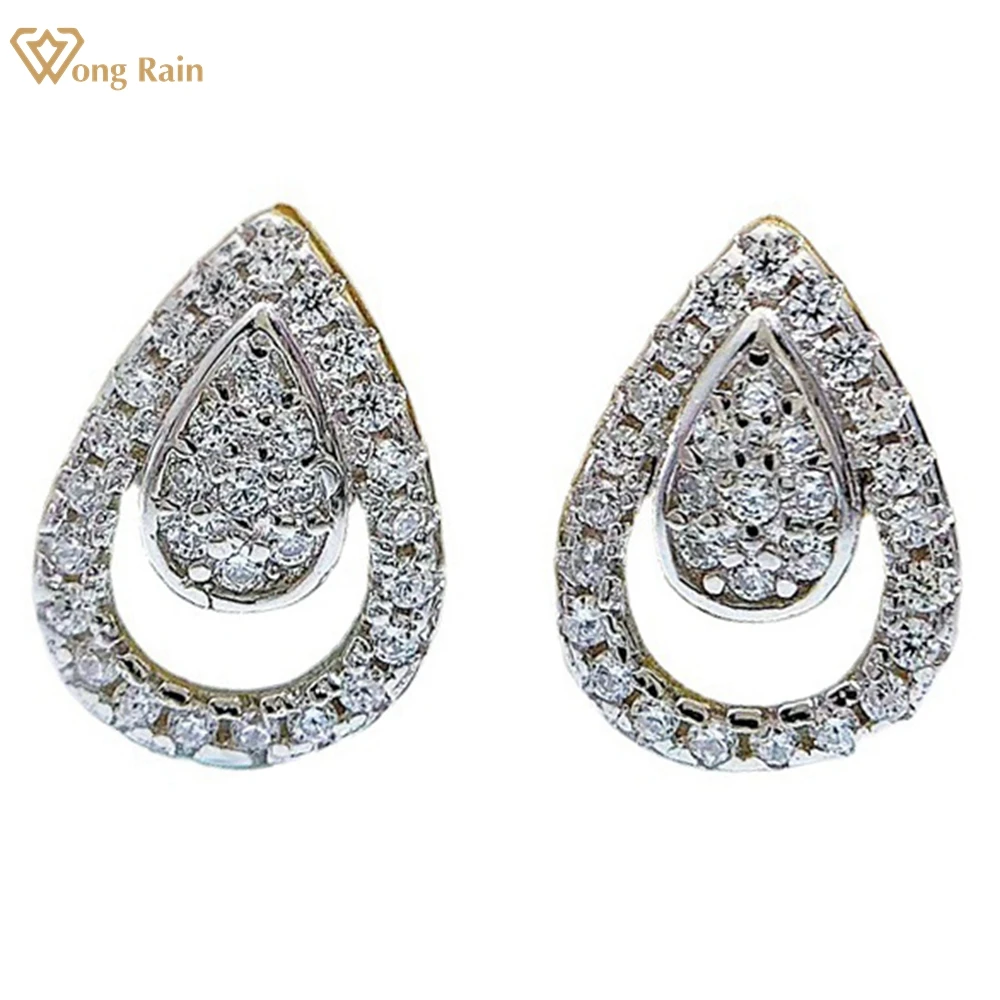 Wong Rain 100% 925 Sterling Silver Pear High Carbon Diamond 18K Gold Plated Ear Stud Earrings Party Fine Jewelry Gift Wholesale