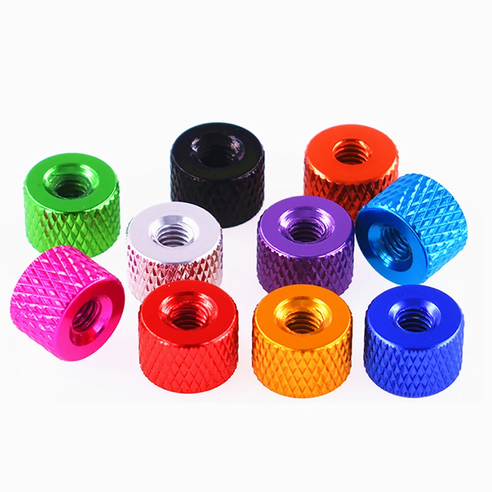 Фото Weiyi 5 шт./лот M2-M6 грубый 6 # -32 UNC Алюминиевые красочные круглые гайки с накаткой, затягивающиеся вручную для проектов DIY №3