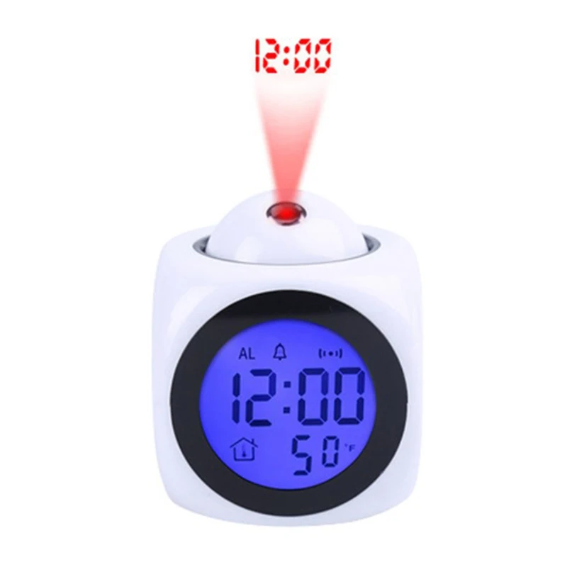 

Creative LED Display LCD Projection Time Digital Alarm Clock Householder Prompt Thermometer Voice Function Desk Projection Clock