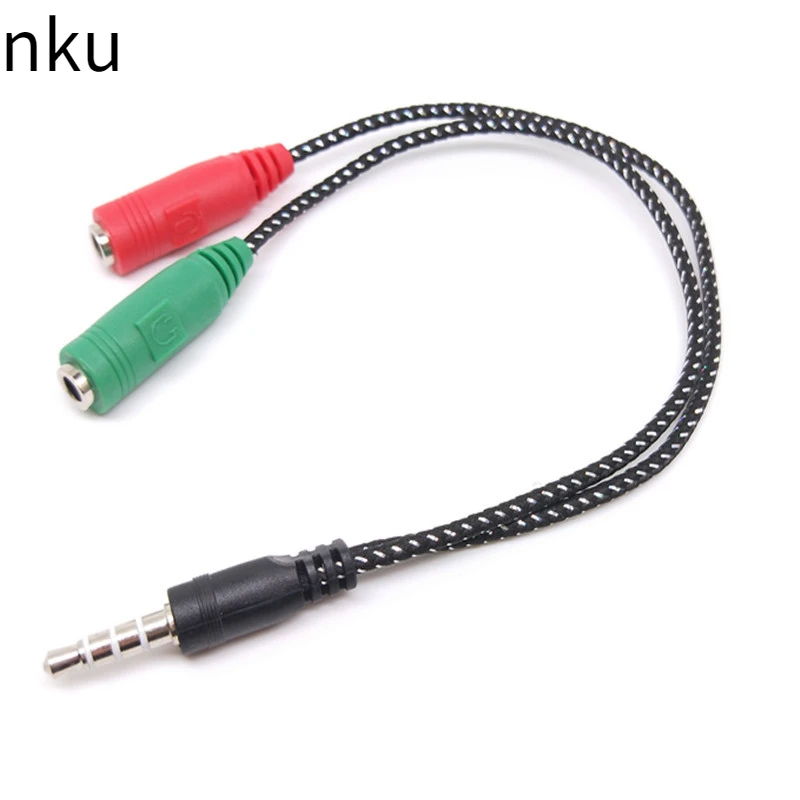 

Nku Earphone Cable Splitter 3.5mm TRRS Male Plug To 2 Female Jack Headset To Headphone Microphone Y Splitter Audio Cable for PC