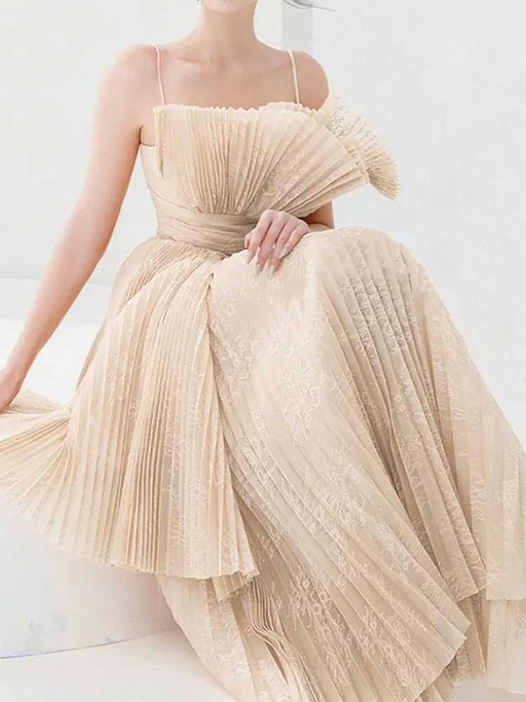 DEAT модное женское вечернее платье без бретелек на талии плиссированные рукавов