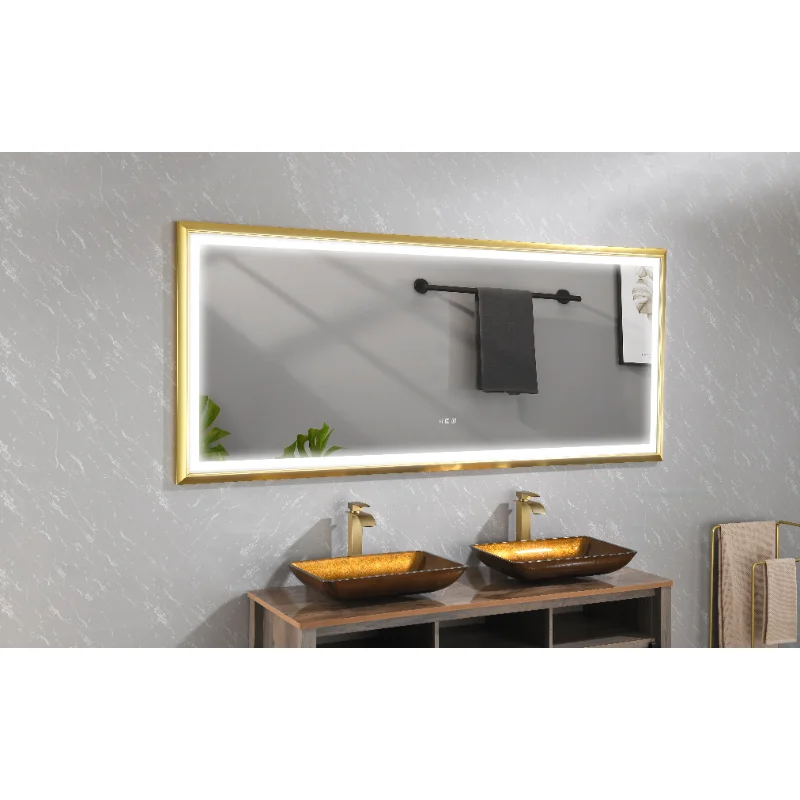 

88 In. W X 38 In. H Oversized Rectangular Black Framed LED Mirror Anti-Fog Dimmable Wall Mount Bathroom Vanity