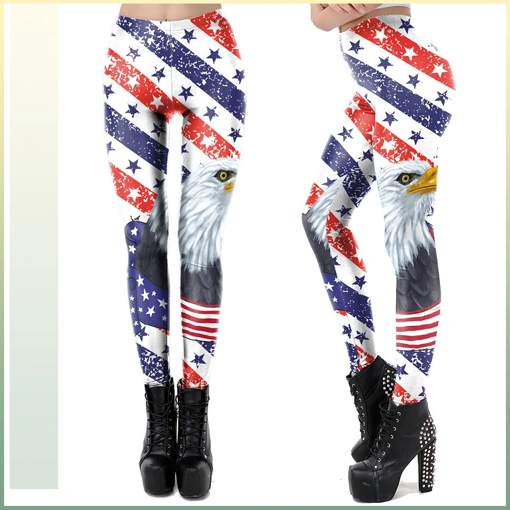 Personality July 4th New Skinny Pants Women's Independence Day Flag Creative Sports Leggings Lady Girl Render Pants Trousers