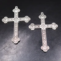 4pcs silver plated large christian flower cross vintage necklace metal accessories diy charm jewelry crafts making 8054mm p1889