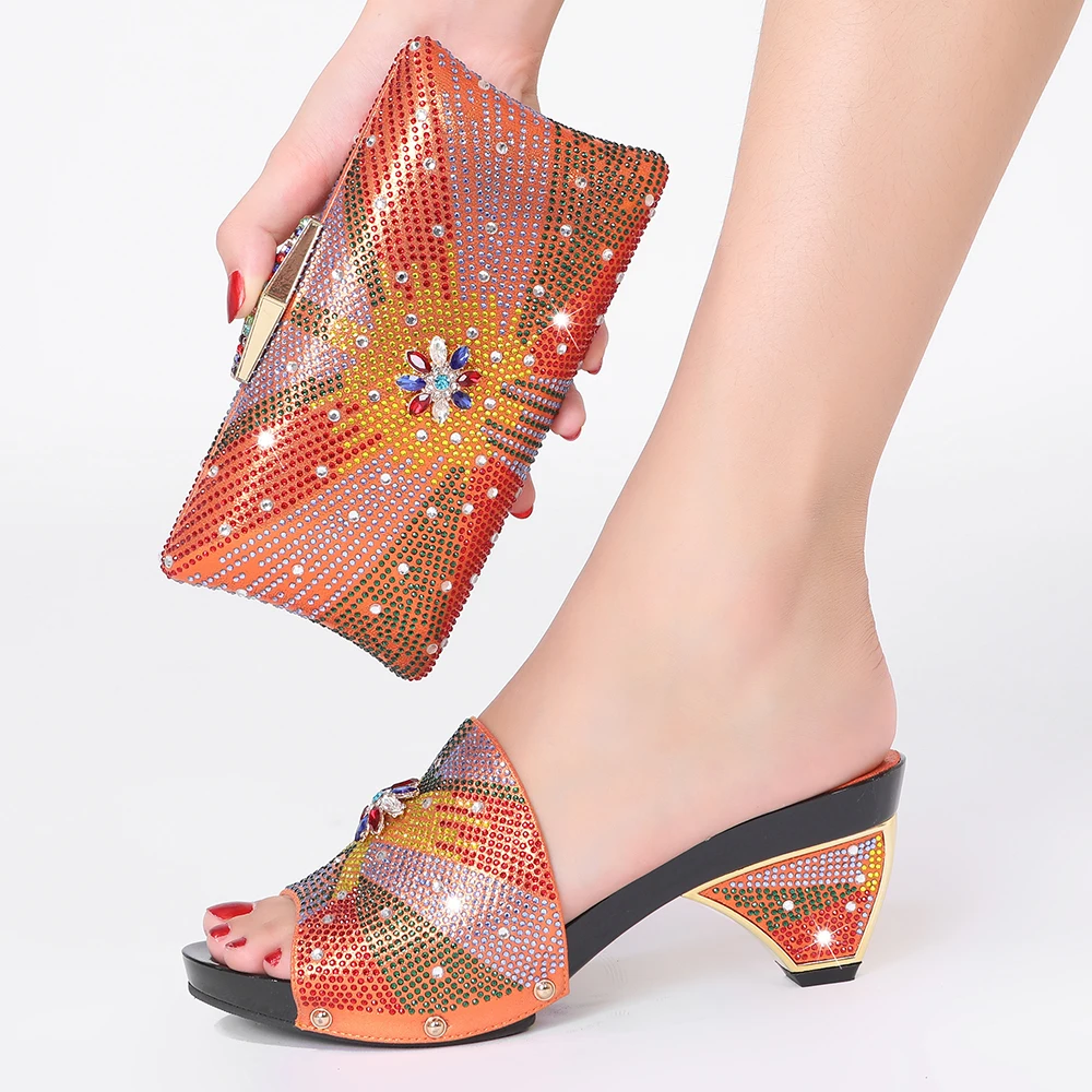 African Shoes And Bags Matching Set With Hot Selling Women Italian design Shoes And Bag Set For Party Wedding Silver color shoes