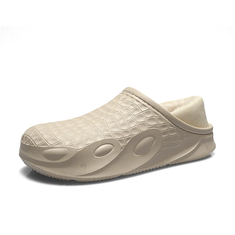 

Мужские зимние меховые шлепанцы, теплые хлопковые тапочки, без застежки, легкие меховые тапки с принтом аллигатора, большие размеры 39-45