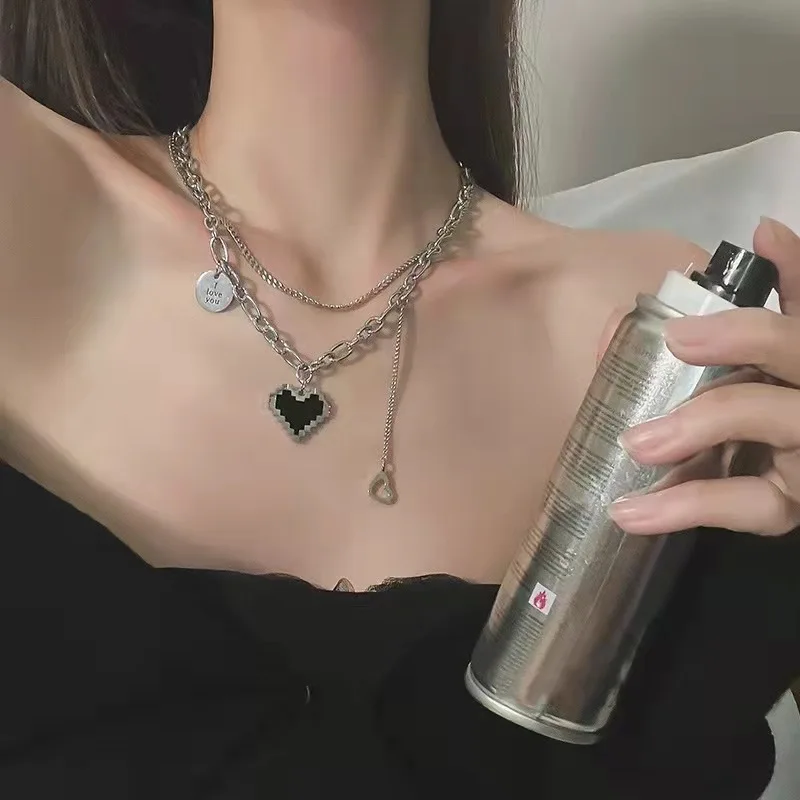 Женское колье с подвеской в виде черного сердца Goth Harajuku цепочка из сплава