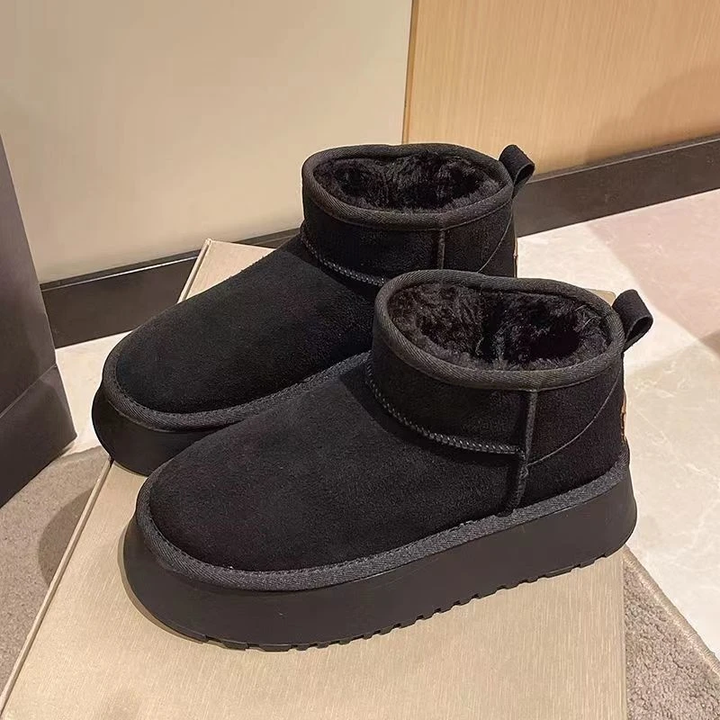 

White Ankle Boots Female Shoes Winter Footwear Boots-Women Round Toe Plush Australia Flat Heel Low Ladies 2022 Lolita Fur Snow