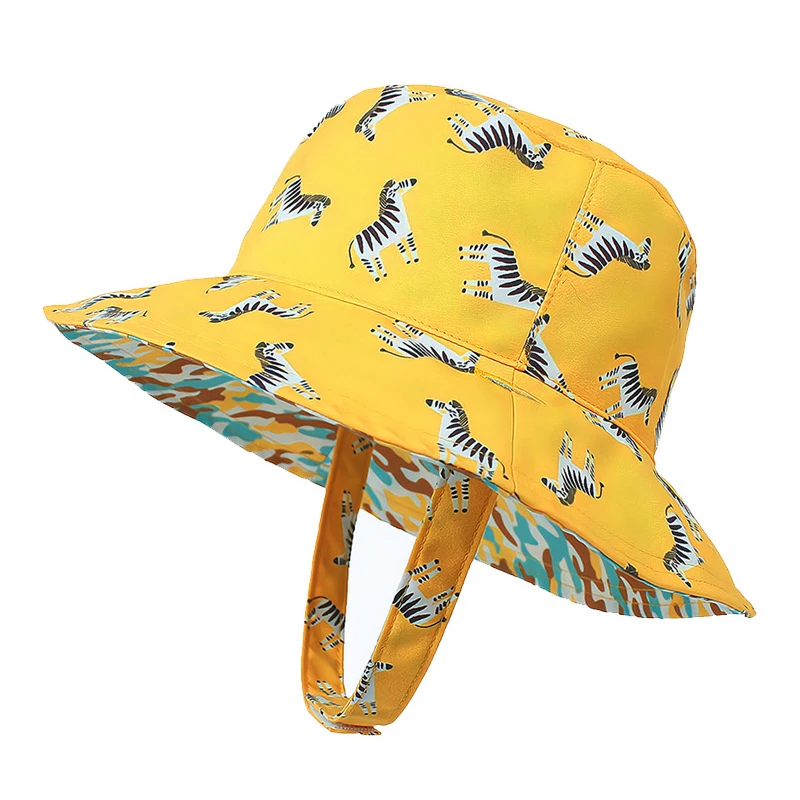 

Bucket Hat Kids Summer Beach Big Brim With String Sun Protection Zebra Pattern Breathable Holiday Accessory For Baby Boy Girl
