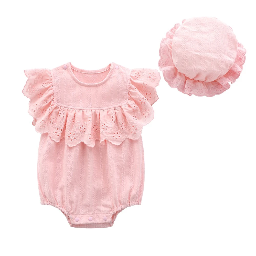 

Newborn Baby Girls ruffles Sleeve Clothes Romper Jumpsuit + Hat