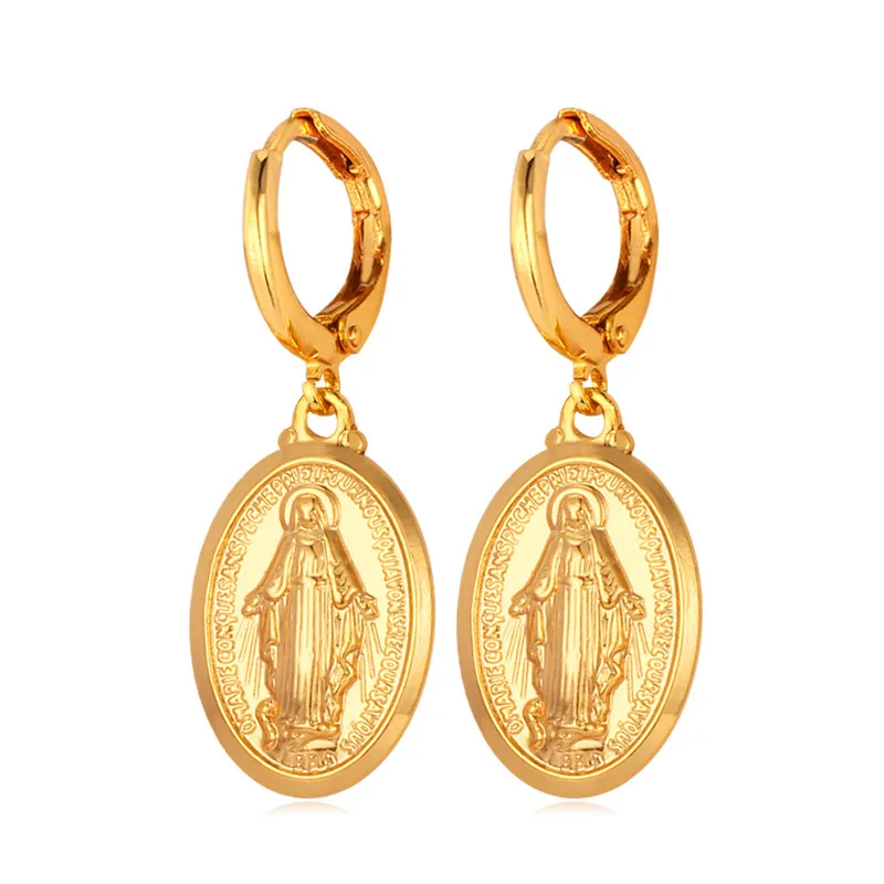

Virgin Mary Earrings For Women Gold Color catholic earring drop shipping Christian Jewelry