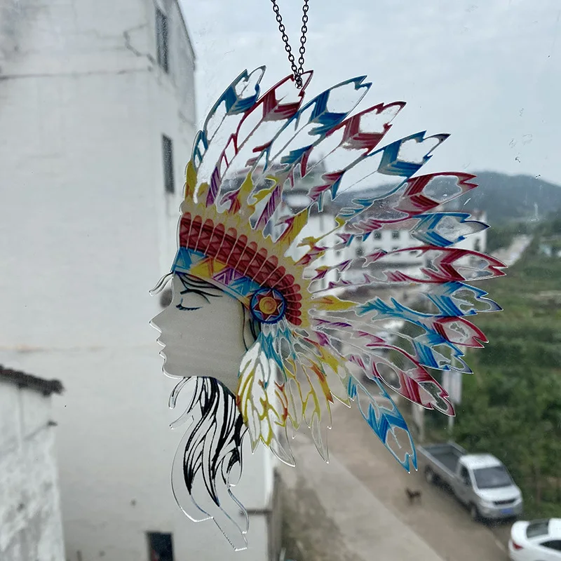 

1 шт. акриловая витражная фольклорная индийская красота, подвесное украшение на окно, подвесной светильник, украшение для сада, домашний дек...