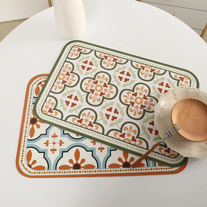 

Винтажная кожаная прямоугольная подстилка, Настольный коврик, простая Водонепроницаемая маслостойкая термоизолированная миска из ПВХ, пр...