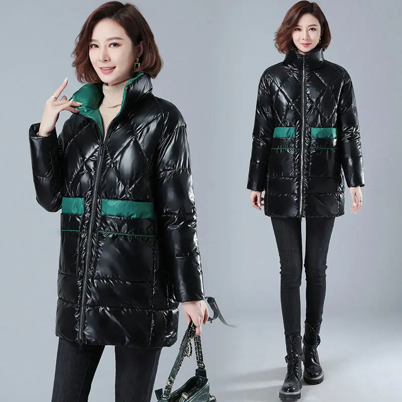 Women's Parka Winter Thick Cotton Coat Female's Mid-Length Wash-Free Shiny Down Padded Coat 2022 New Korean Loose Padded Jacket