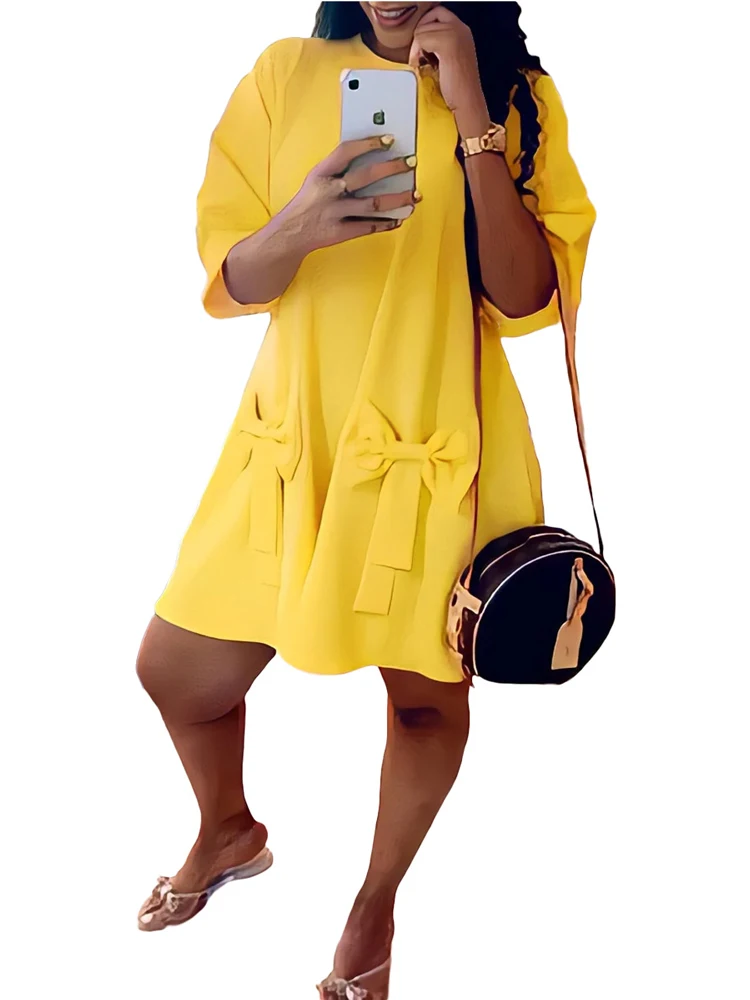 

Платье-футболка женское с бантом и коротким рукавом, 2022