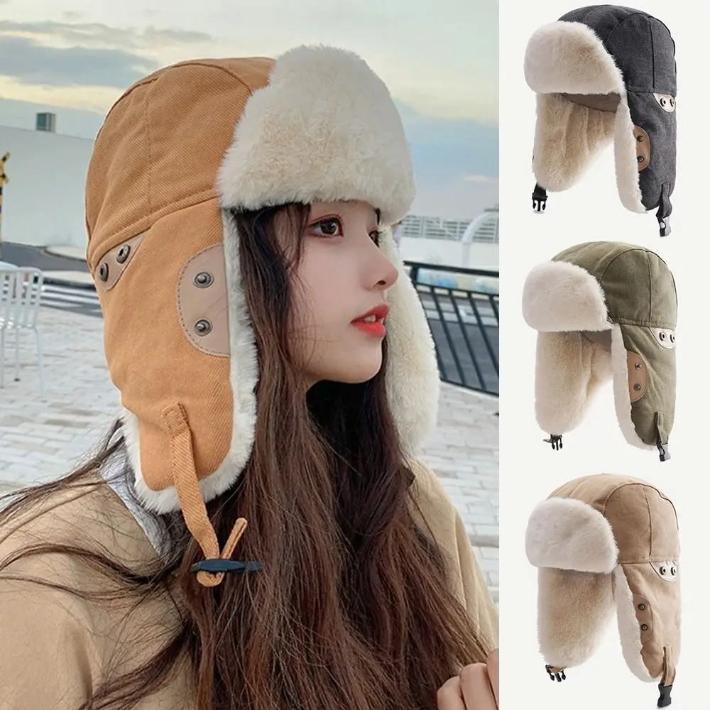 

Women Men Ski Cap Plush Warm Ushanka Russian Earflap Bonnet Trapper Hat Bomber Hats