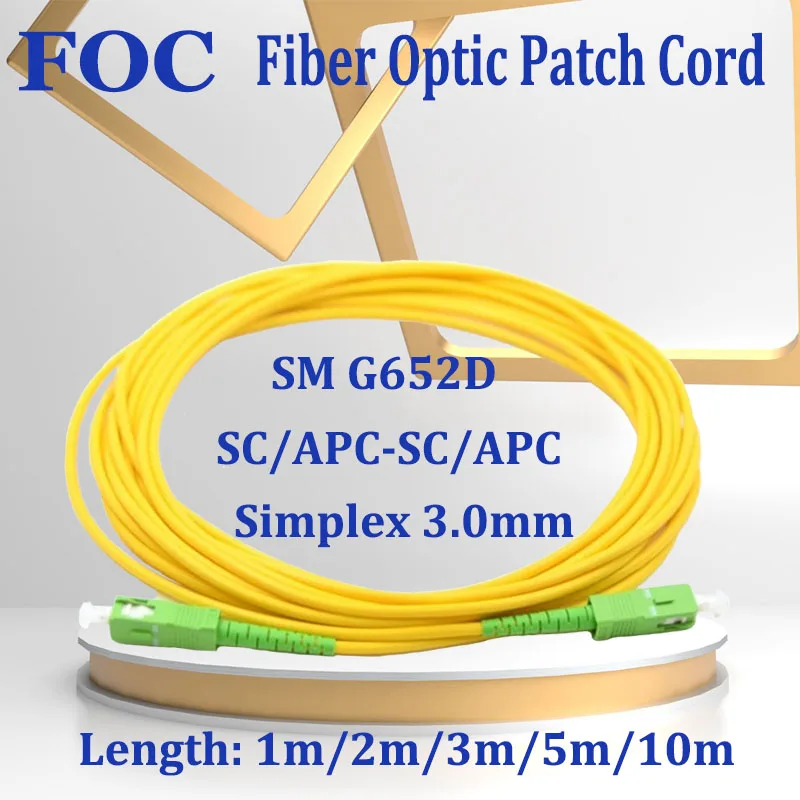 

10Pcs Optical Fiber Cable SC/APC-SCAPC Singlemode Simplex 9/125 OS2 Fibre Optic Patch Cord, 1M/2M/3M/5M/10M