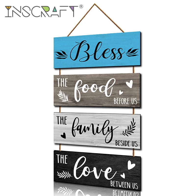 

Farmhouse Wall Bless Love Leaves Printed Sign Rustic Plaques for Kitchen Restaurant Wall Hanging Decorations