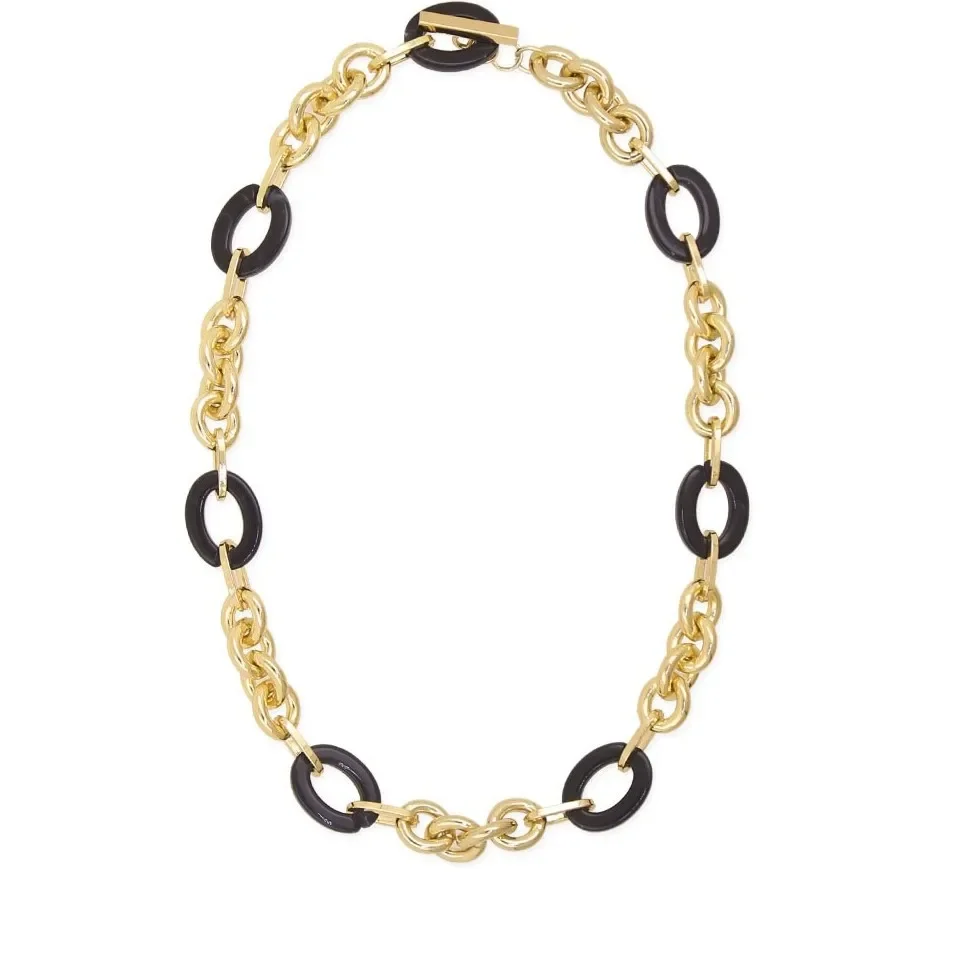 Элегантное длинное модное овальное черное акриловое ожерелье с металлической