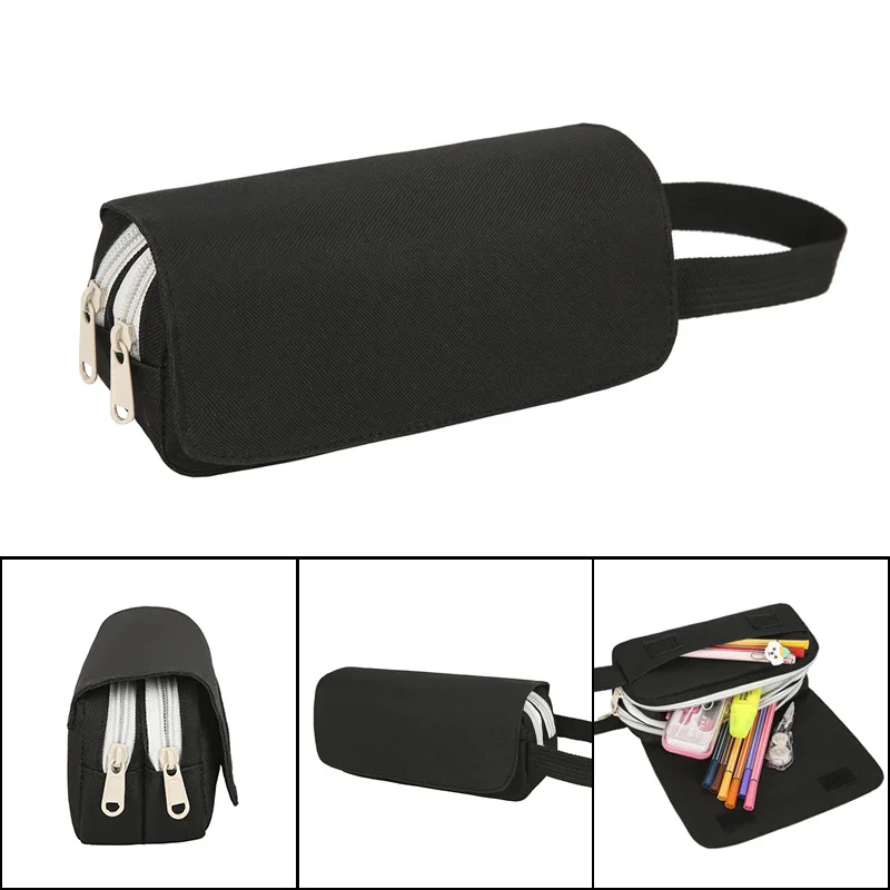 

Пеналы из сверхплотной нейлоновой ткани, двухслойные черные деловые сумки для карандашей, школьные и офисные принадлежности, Канцтовары