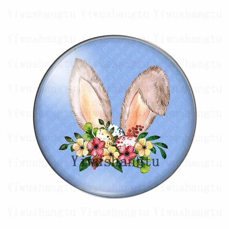 Стеклянные фотокабошоны &quotГолова кролика с цветами&quot круглые 10 штук