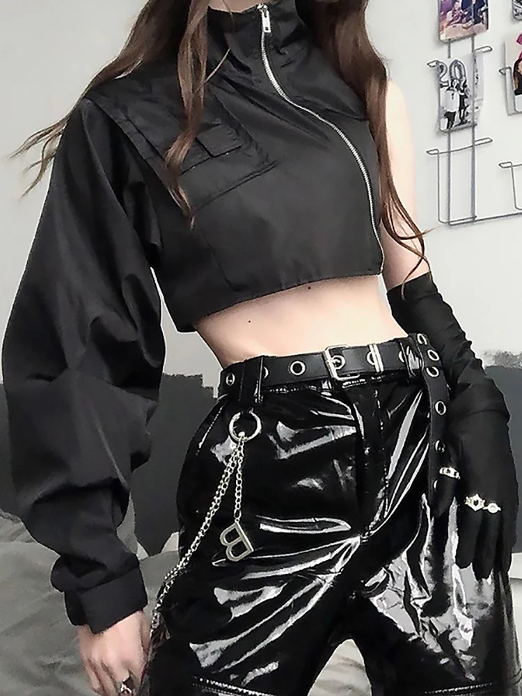 Goth Dark гранж черный Панк нерегулярные куртки на молнии Techwear Mall Готический