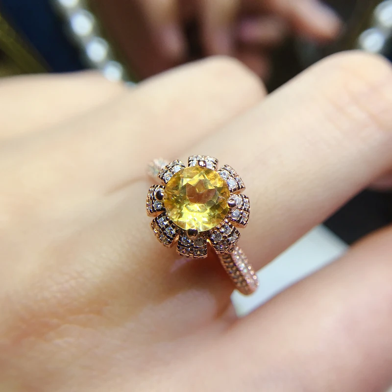 Роскошное 925 бриллиантовое кольцо 8 мм 2ct VVS класс натурального цитрина для