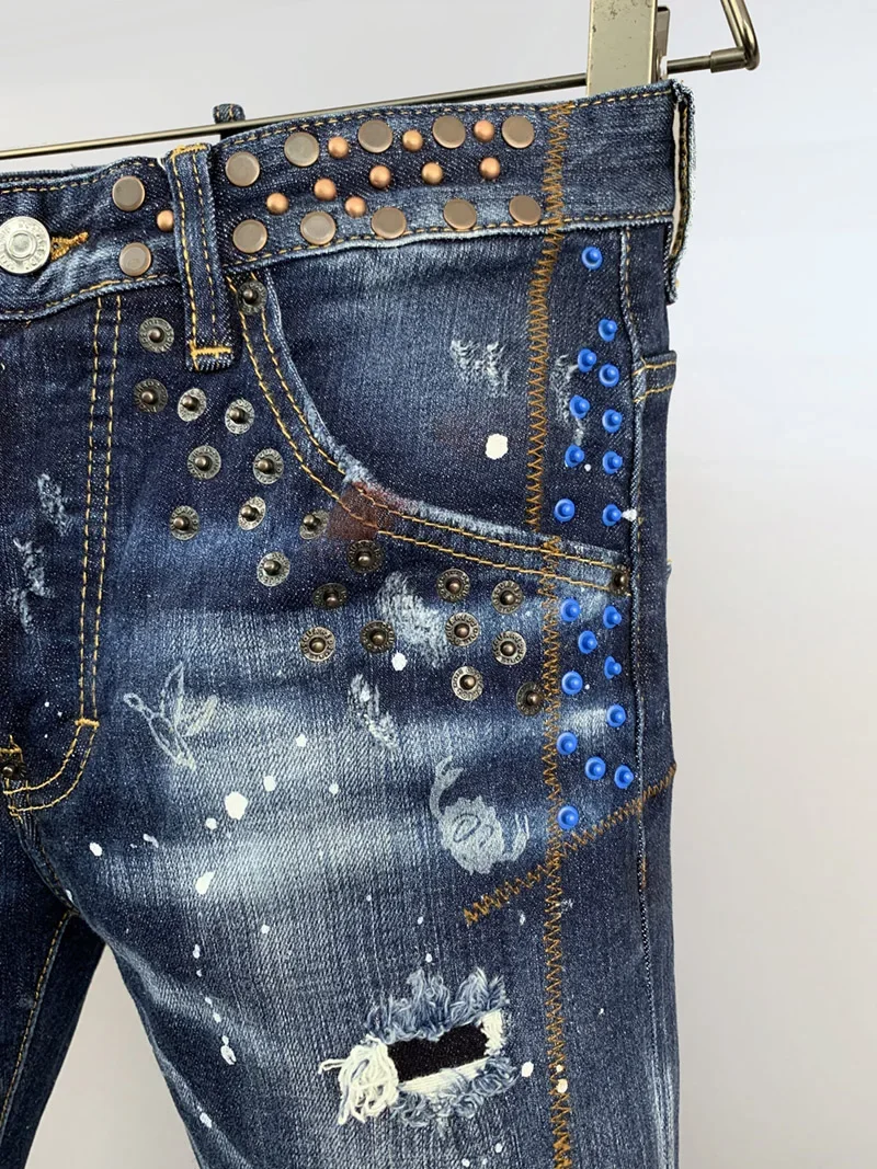 Новая мода BRAND D2 Мужские джинсы Джинсовые брюки с дырками Тонкие брюки-карандаш