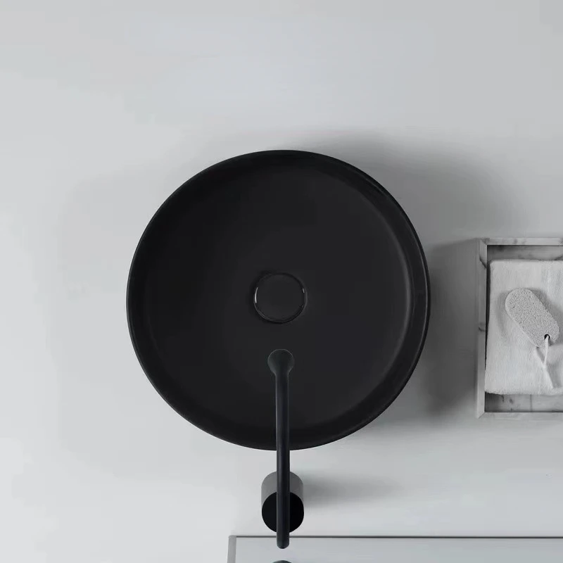 

Nordic Style Creative Matte Black Hand Washing Table Basin Small Size Ceramic Washbasin Single Basin Balcony Basin round