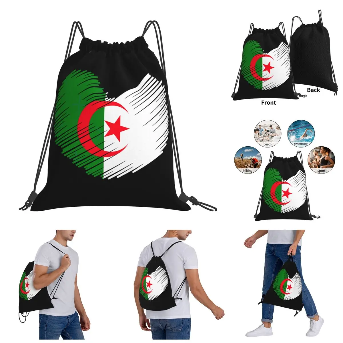 

Пехотная сумка с флагом Алжира, классические сумки на шнурке с юмором, сумка для спортзала, рюкзак