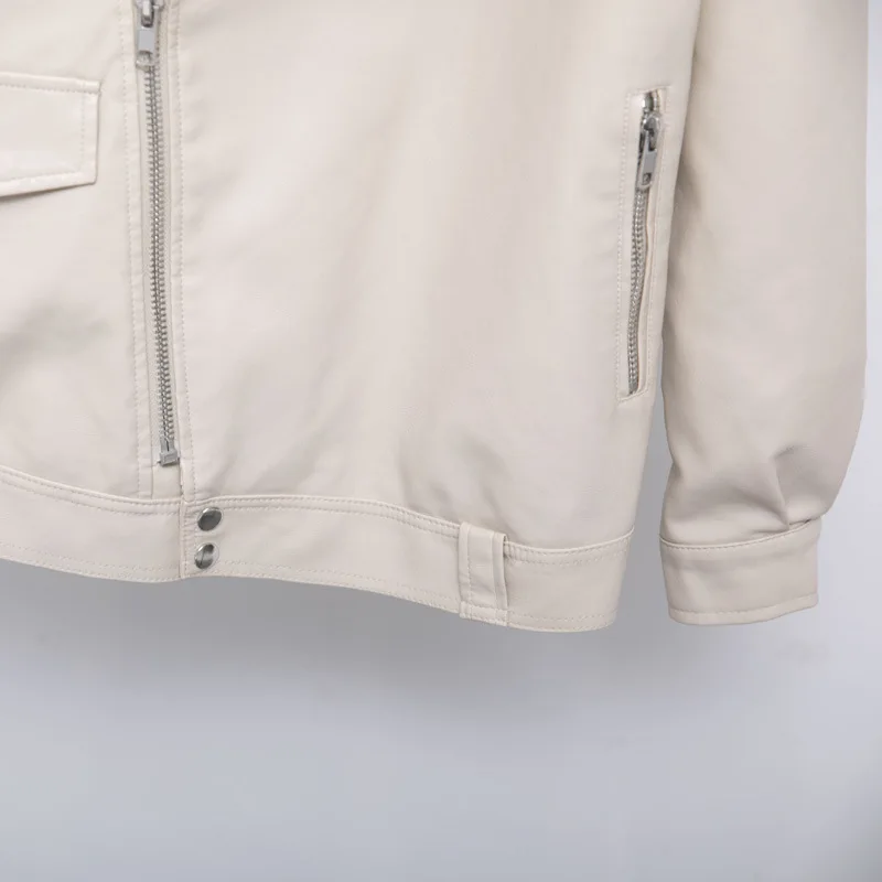 Loose version style silhouette lapel leather jacket 2023 spring new leather clothing