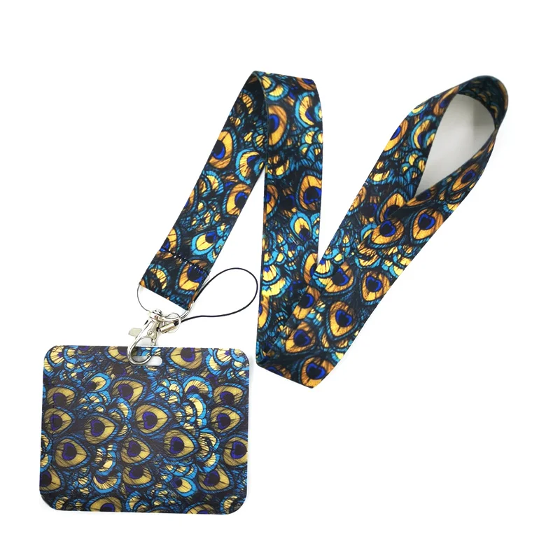 

Peacock Feathers Creative Lanyard Card Holder Student Hanging Neck Phone Lanyard Badge Subway Access Card Holder Accessories